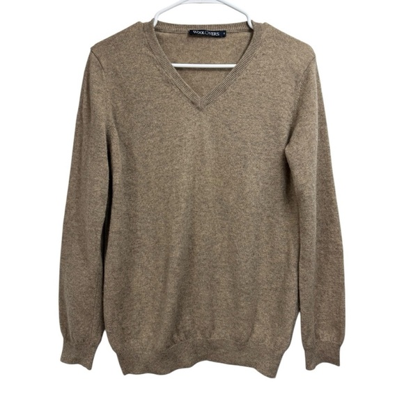 Woolovers Size Small Sweater Tan Knit Merino Wool Cashmere V Neck Pullover - Picture 1 of 5